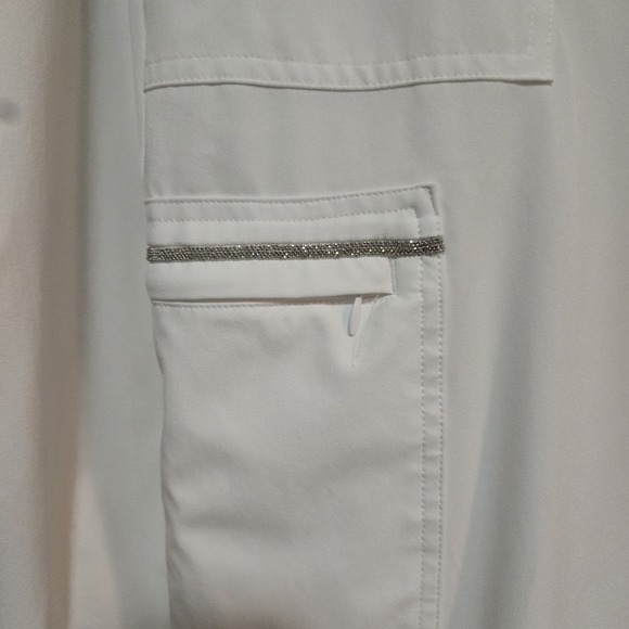 Chico's  Sz 2/2.5 (L)  White 2Pc Sweat Track Suit Stretch Capri Pants Jacket - Picture 9 of 13